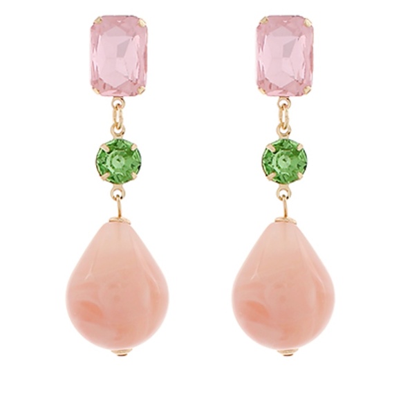 Glass & Tearldrop Link Drop Earrings - Picture 3 of 3